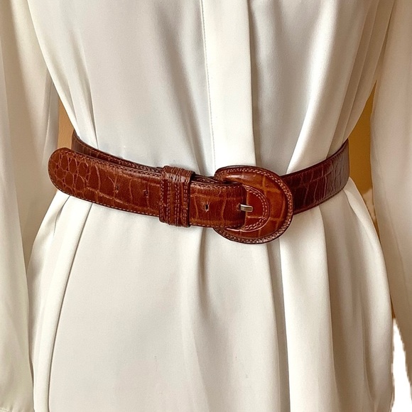 Liz Claiborne Accessories - LIZ CLAIBORNE Cognac Mock Croc Leather Belt Size M